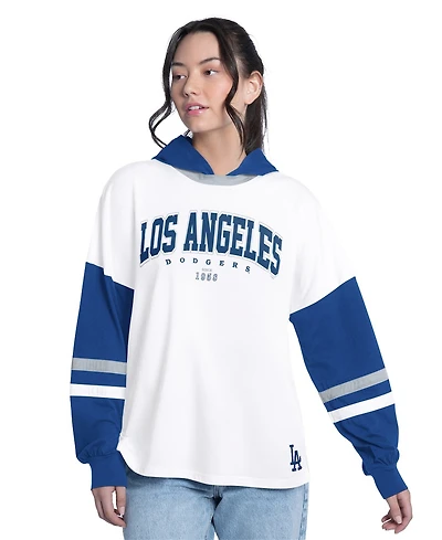G-iii 4Her by Carl Banks Women's White/Royal Los Angeles Dodgers Key Player Oversized Hooded Long Sleeve T-Shirt