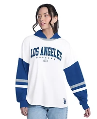 G-iii 4Her by Carl Banks Women's White/Royal Los Angeles Dodgers Key Player Oversized Hooded Long Sleeve T-Shirt