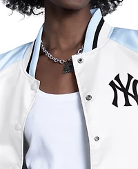 Starter Women's Light Blue/White New York Yankees Blitz Varsity Raglan Full-Snap Satin Jacket
