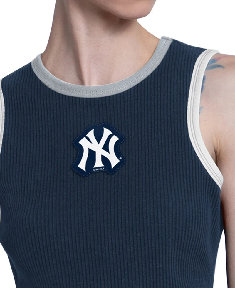 Starter Women's Navy New York Yankees Cooperstown Play the Ball Crop Tank Top
