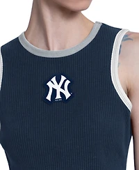 Starter Women's Navy New York Yankees Cooperstown Play the Ball Crop Tank Top