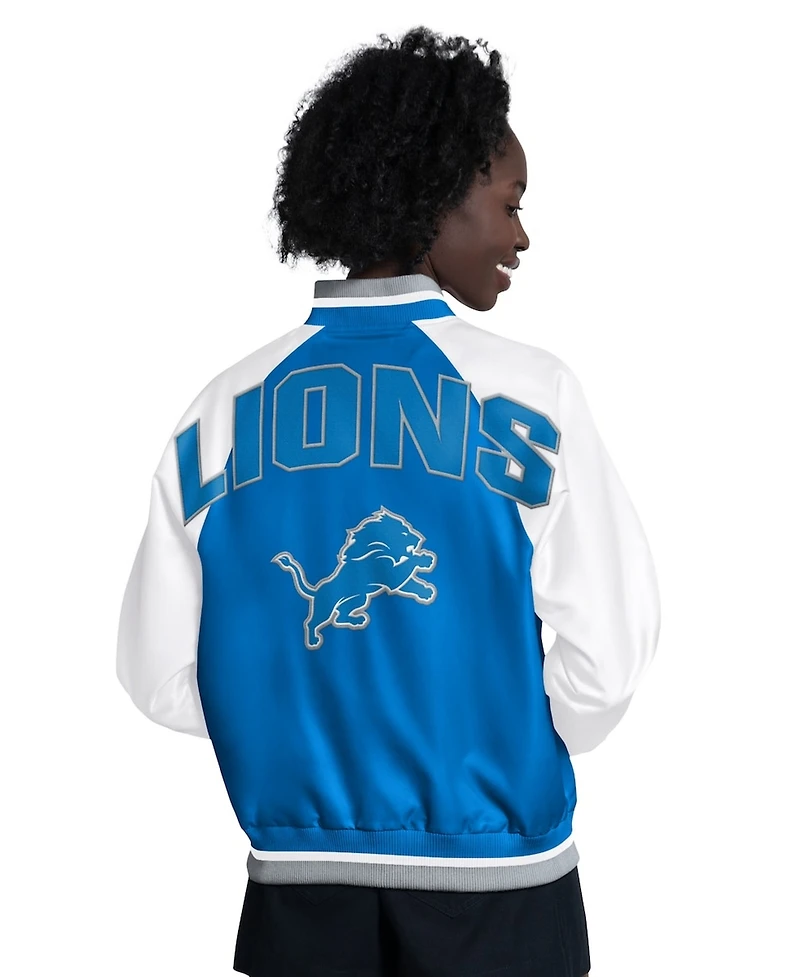 Starter Women's Blue/White Detroit Lions Raglan Blitz Full-Snap Varsity Jacket