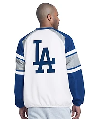 G-iii Sports by Carl Banks Men's White/Royal Los Angeles Dodgers Infield Play Raglan V-Neck Pullover