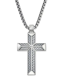 Esquire Men's Jewelry Cross Pendant Necklace in Gray Carbon Fiber and Stainless Steel, Created for Macy's