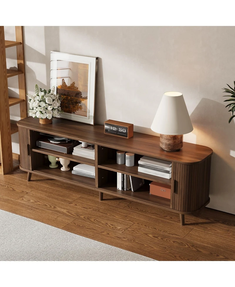 Rainsken 70-inch Modern Tv Stand, with Sliding Doors, for Tvs up to 80 inches, Media TV Console Table, for Living Room, Offices