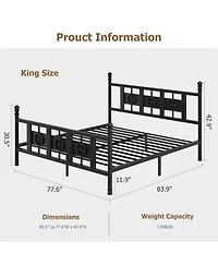 homfan Durable Metal Platform Bed Frame with Retro Circular Design, Headboard and Footboard Included, Underbed Storage Space