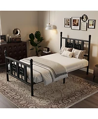 homfan Durable Metal Platform Bed Frame with Retro Circular Design, Headboard and Footboard Included, Underbed Storage Space