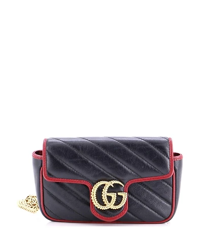 Pre-Owned Gucci Super Mini Gg Marmont Flap Bag Diagonal Quilted Leather
