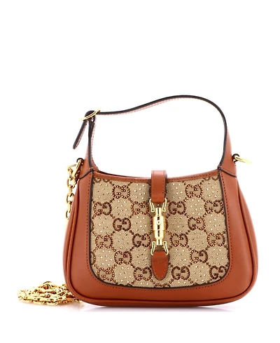 Pre-Owned Gucci Mini Jackie 1961 Chain Hobo Crystal Embellished Gg Canvas