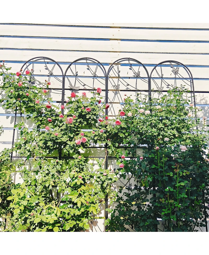 Clihome Metal Garden Trellis 86.7" x 19.7" Rustproof Trellis for Climbing Plants Outdoor Flower Support Dragonfly Deco