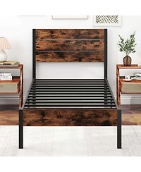 Costway Bed Frame with Tall Industrial Headboard Heavy-Duty Metal Slats Support