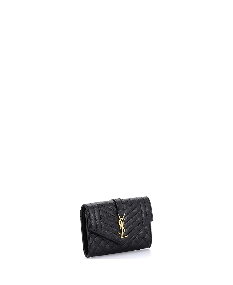 Pre-Owned Saint Laurent Small Classic Monogram Flap Wallet Mixed Matelasse Leather