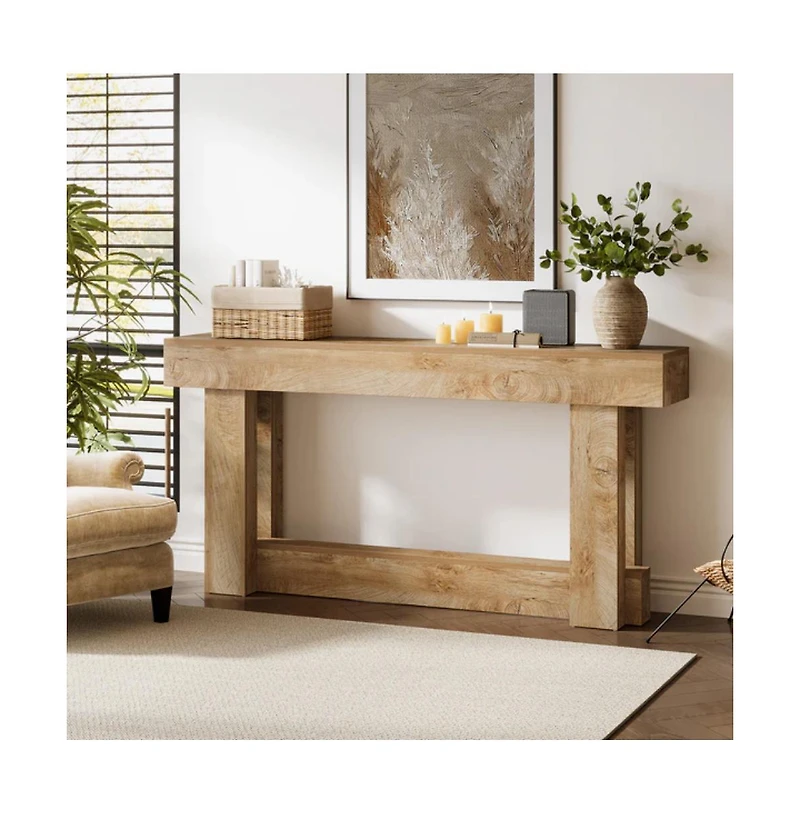 Slickblue 2-Tier Farmhouse Entryway Console Table in Wood Finish for Living Room Storage