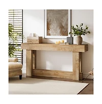Slickblue 2-Tier Farmhouse Entryway Console Table in Wood Finish for Living Room Storage