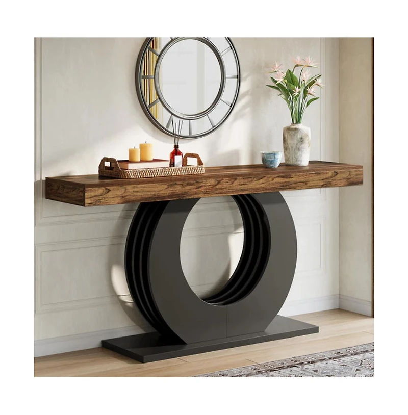 Slickblue Rustic Console Table with Round Base for Hallway, Entryway and Sofa Side Use