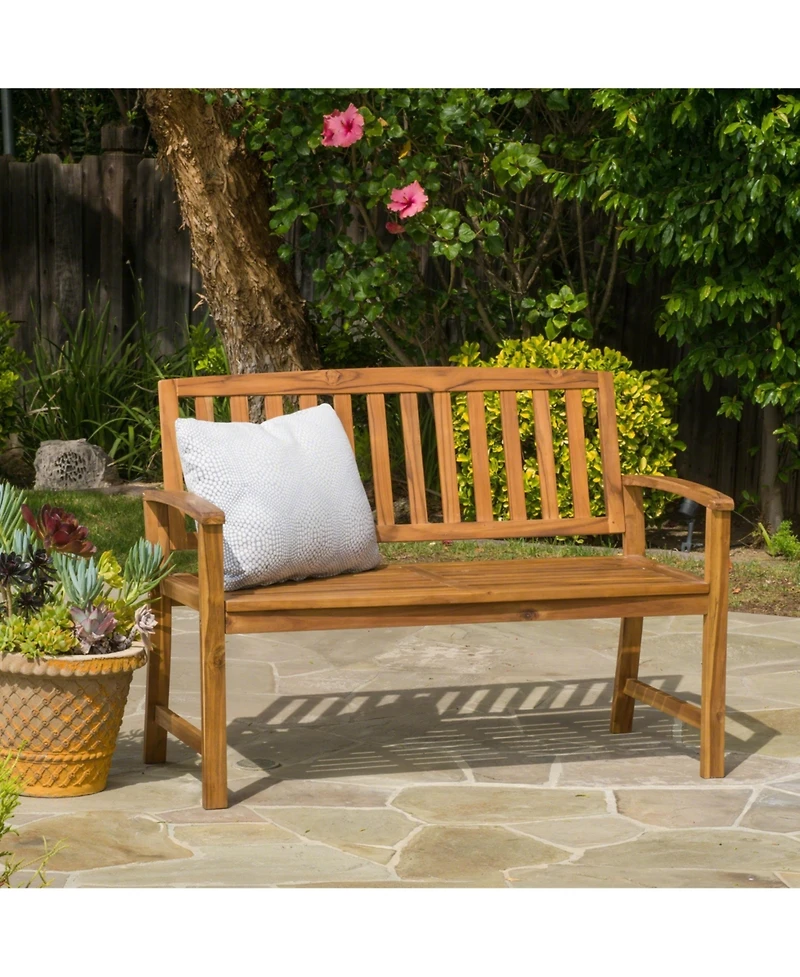 flynama Farmhouse Acacia Wood Outdoor Bench