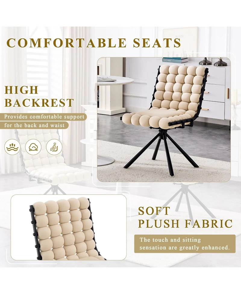 Rainsken Modern Dining Chairs Set of 2, Velvet Chairs, with Metal Legs, 360degree(s) Swivel, Round Ball Chain Backrest