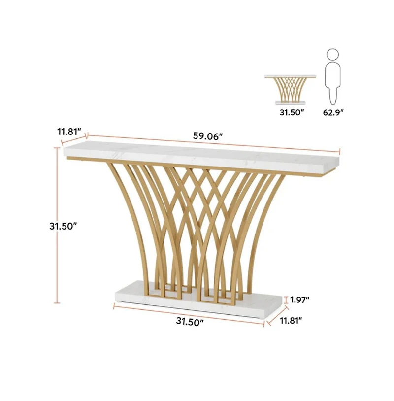 Slickblue Entryway Console Table with Faux Marble Top and Geometric Metal Base Design