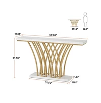 Slickblue Entryway Console Table with Faux Marble Top and Geometric Metal Base Design