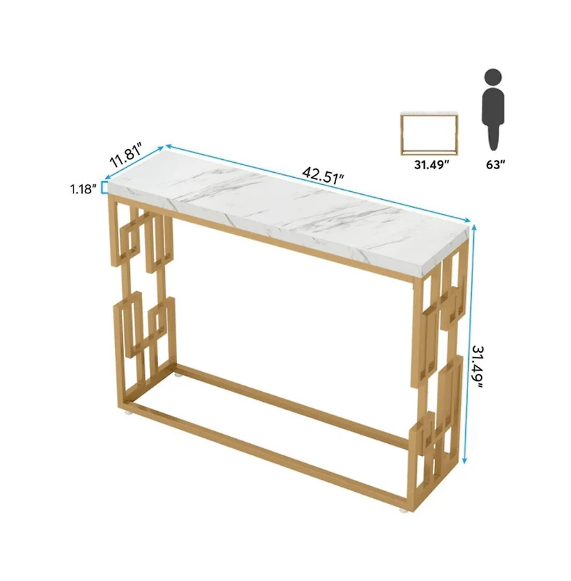 Slickblue Contemporary Console Table with Faux Marble Tabletop for Hallway and Entryway