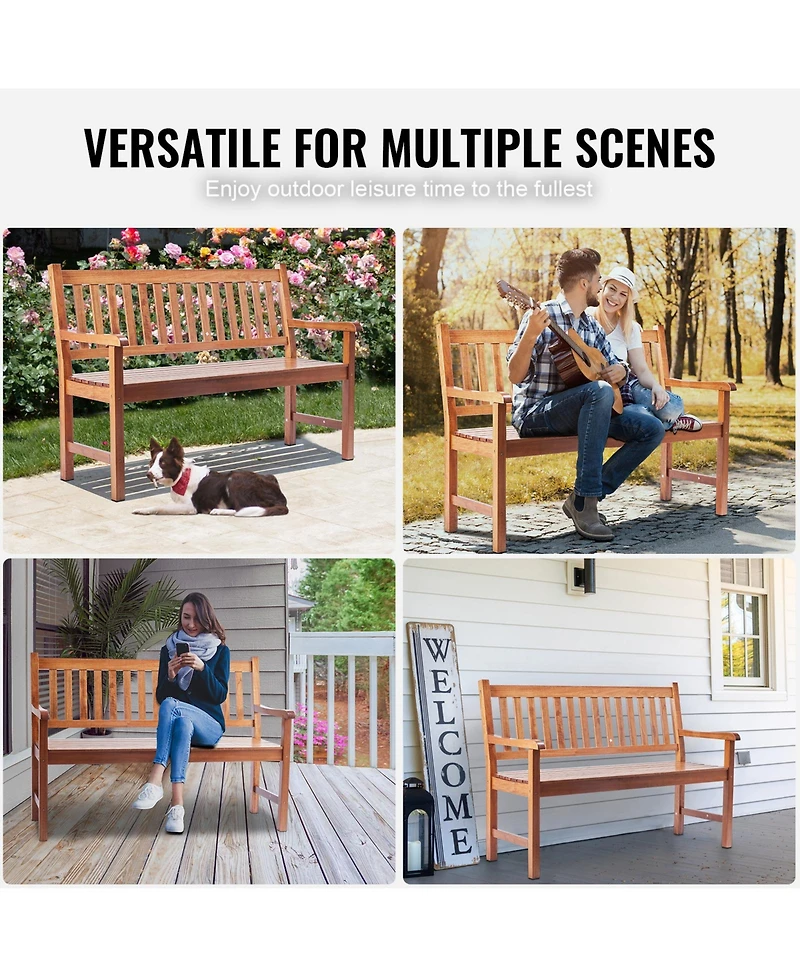 flynama 50" Outdoor Wood Garden Bench with Backrest, 800 lbs Capacity