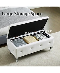 Flynama Faux Leather Storage Ottoman Bench with Crystal Buttons