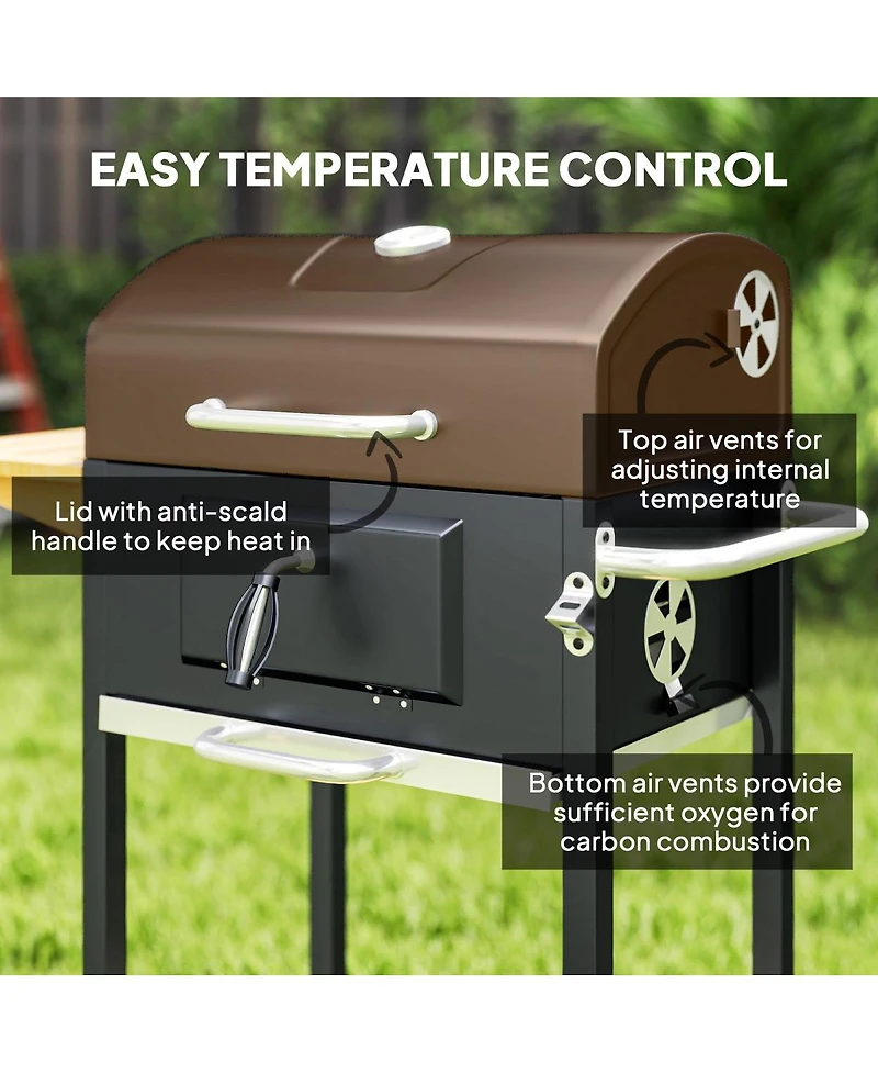 Asagikoiai Outdoor Portable Charcoal Bbq Grill with Wheels and Side Table
