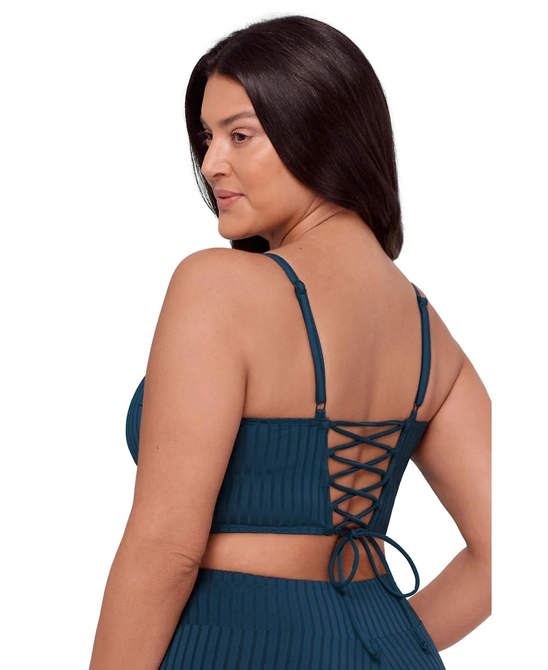 S3 Apparel Women's Supportive and Sculpting Ribbed Square-Neck Midkini Swimsuit Top