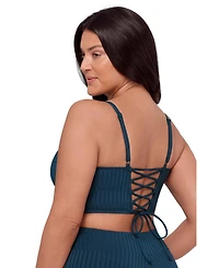 S3 Apparel Women's Supportive and Sculpting Ribbed Square-Neck Midkini Swimsuit Top
