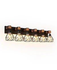 Busdays Inch Modern Geometric Light Vanity Light Fixture with Metal Wooden Accents and Cage Lampshade for Bathroom Bedroom Living Room No Bulb