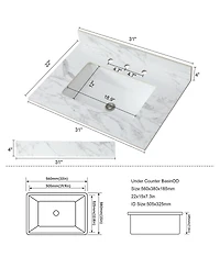 Sillysis 31/37/43/49 Inch Sintered Stone Bathroom Vanity Top with Ceramic Sink, 4 Inch Backsplash, 3 Faucet Holes