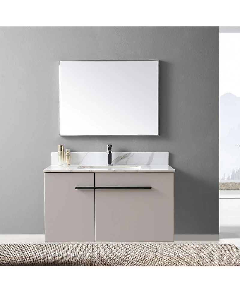 Sillysis Sintered Stone Vanity Top with Backsplash, Rectangular Undermount Sink, Pre-Drilled Faucet Hole