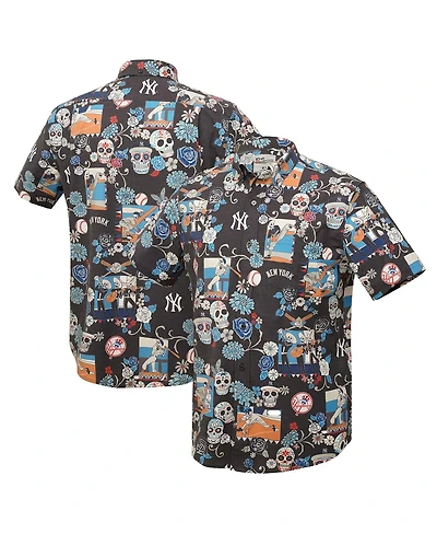 Reyn Spooner Men's Black New York Yankees Dia De Los Muertos Tri-Blend Button-Down Shirt
