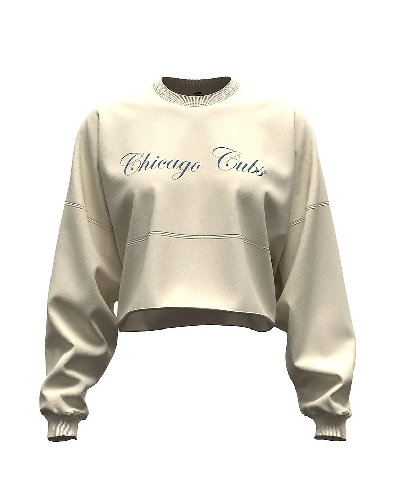 Fanatics Women's Light Beige Chicago Cubs Spirit Floral Script Cropped Long-Sleeve T-Shirt