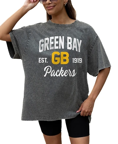 Gameday Couture Women's Gray Green Bay Packers Throwback Oversized Snow Wash T-Shirt