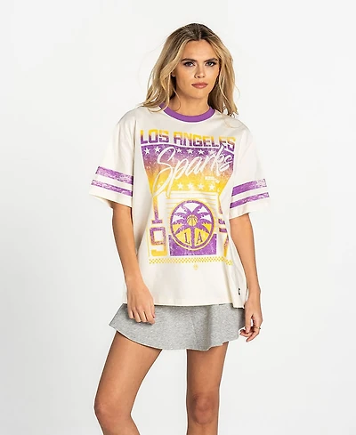 The Wild Collective Women's White Los Angeles Sparks Drop-Shoulder Oversized T-Shirt