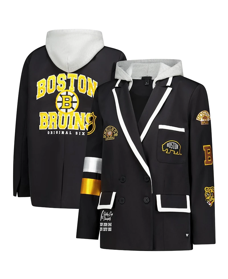The Wild Collective Women's Black Boston Bruins Original 6 Hooded Blazer