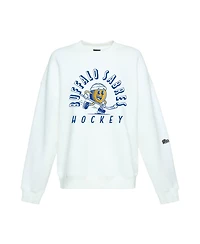 Hype And Vice Women's White Buffalo Sabres Action Mascot Oversized Sweatshirt