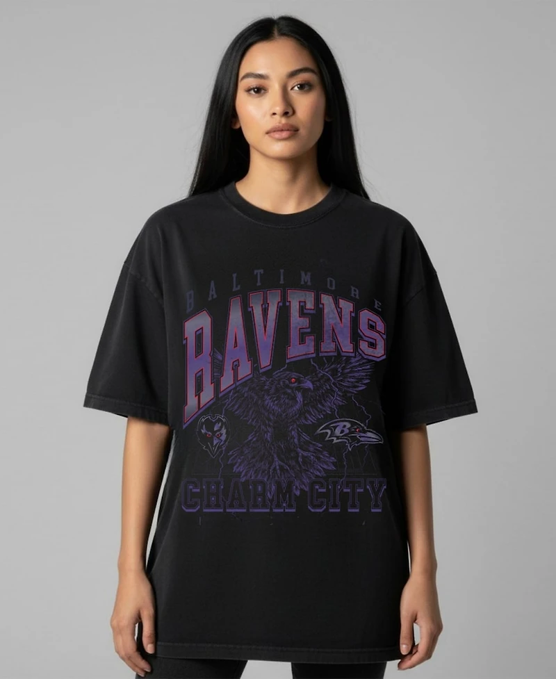 The Wild Collective Men's and Women's Black Baltimore Ravens Charm City Football T-Shirt