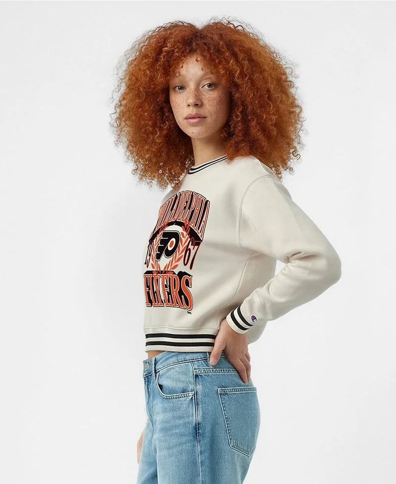 Champion Women's Cream Philadelphia Flyers Bold Laurels Reverse Weave Yarn Crewneck Sweatshirt