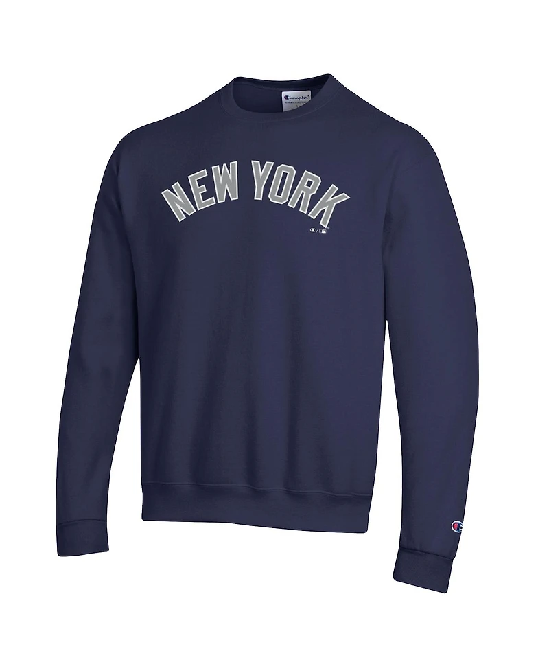 Champion Men's Navy New York Yankees Powerblend Wordmark Sweatshirt