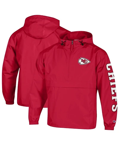 Champion Men's Red Kansas City Chiefs Packable Hooded Windbreaker Half-Zip Jacket