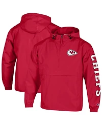 Champion Men's Red Kansas City Chiefs Packable Hooded Windbreaker Half-Zip Jacket