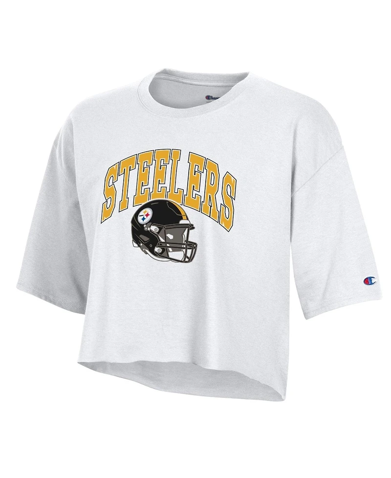 Champion Women's White Pittsburgh Steelers Boyfriend Cropped T-Shirt