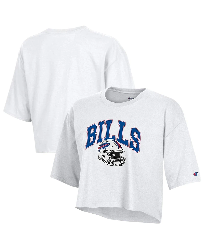 Champion Women's White Buffalo Bills Boyfriend Cropped T-Shirt