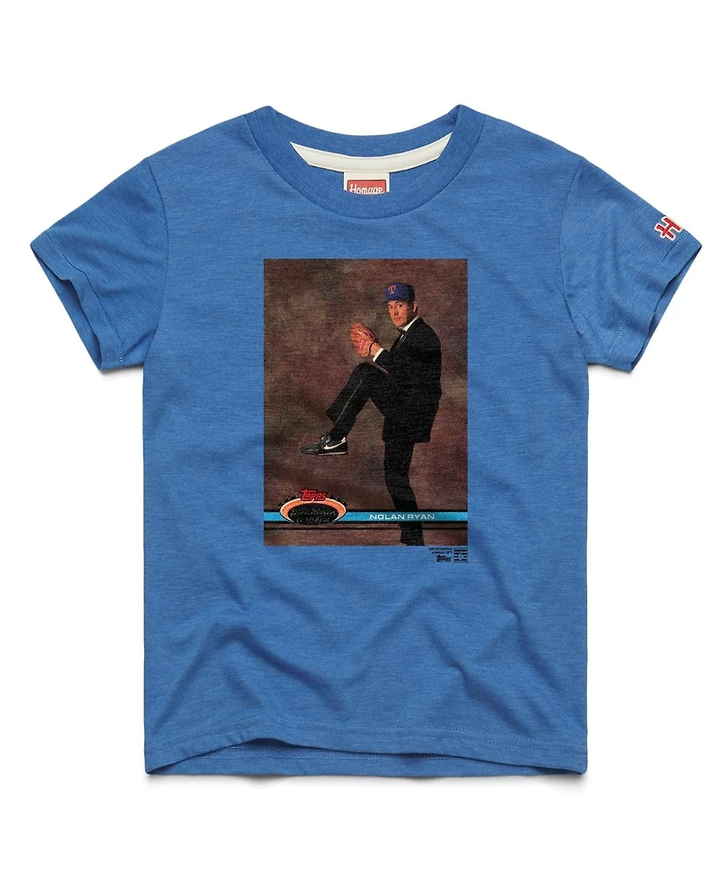 Homage Big Boys and Girls Nolan Ryan Royal Texas Rangers Topps Baseball Card Tri-Blend T-Shirt