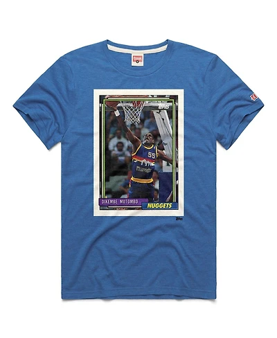Homage Men's and Women's Dikembe Mutombo Blue Denver Nuggets Topps Trading Card Player Tri-Blend T-Shirt