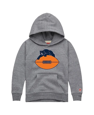 Homage Big Boys and Girls Gray Chicago Bears Hand Drawn Logo Tri-Blend Hoodie