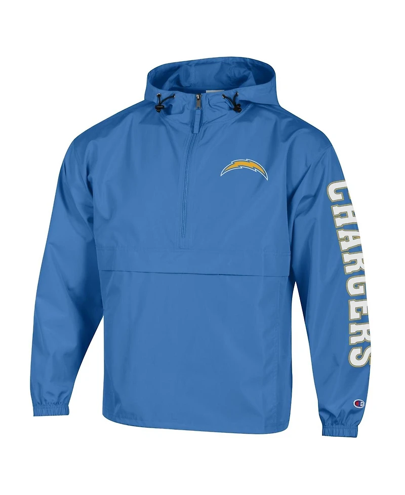 Champion Men's Powder Blue Los Angeles Chargers Packable Hooded Windbreaker Half-Zip Jacket