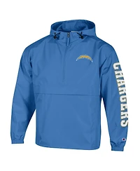 Champion Men's Powder Blue Los Angeles Chargers Packable Hooded Windbreaker Half-Zip Jacket